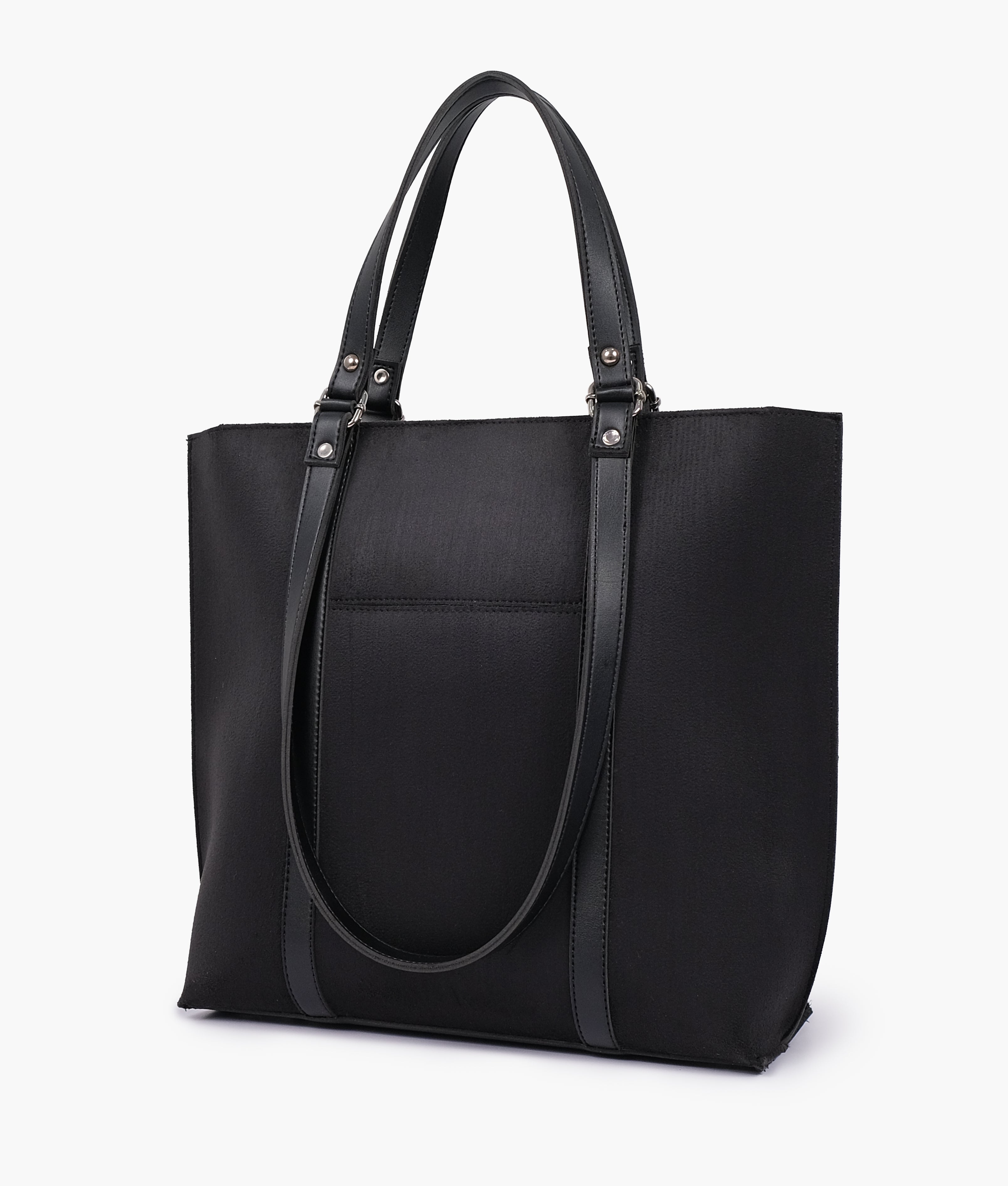 Black suede double-handle Tote Bags